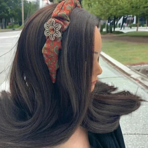 Maroon Multi-Color Paisley Handcrafted Headband Silver-Tone Medallion Crown